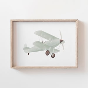impression d&#39;avion vintage, art mural biplan vert sauge, art mural de voyage imprimable, décoration de chambre d&#39;enfant de voyage, décoration de chambre de garçons, téléchargement numérique