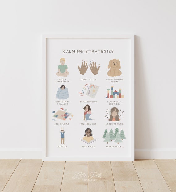 Calming Strategies Print, Calming Techniques, Counseling Decor, PRINTABLE Wall Art, Calm Down Corner, Classroom Decor, DIGITAL DOWNLOAD
