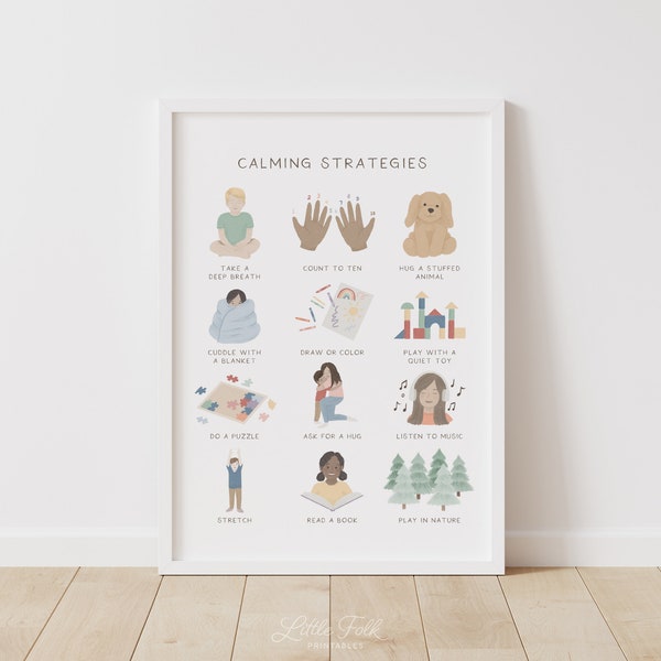 Calming Strategies Print, Calming Techniques, Counseling Decor, PRINTABLE Wall Art, Calm Down Corner, Classroom Decor, DIGITAL DOWNLOAD