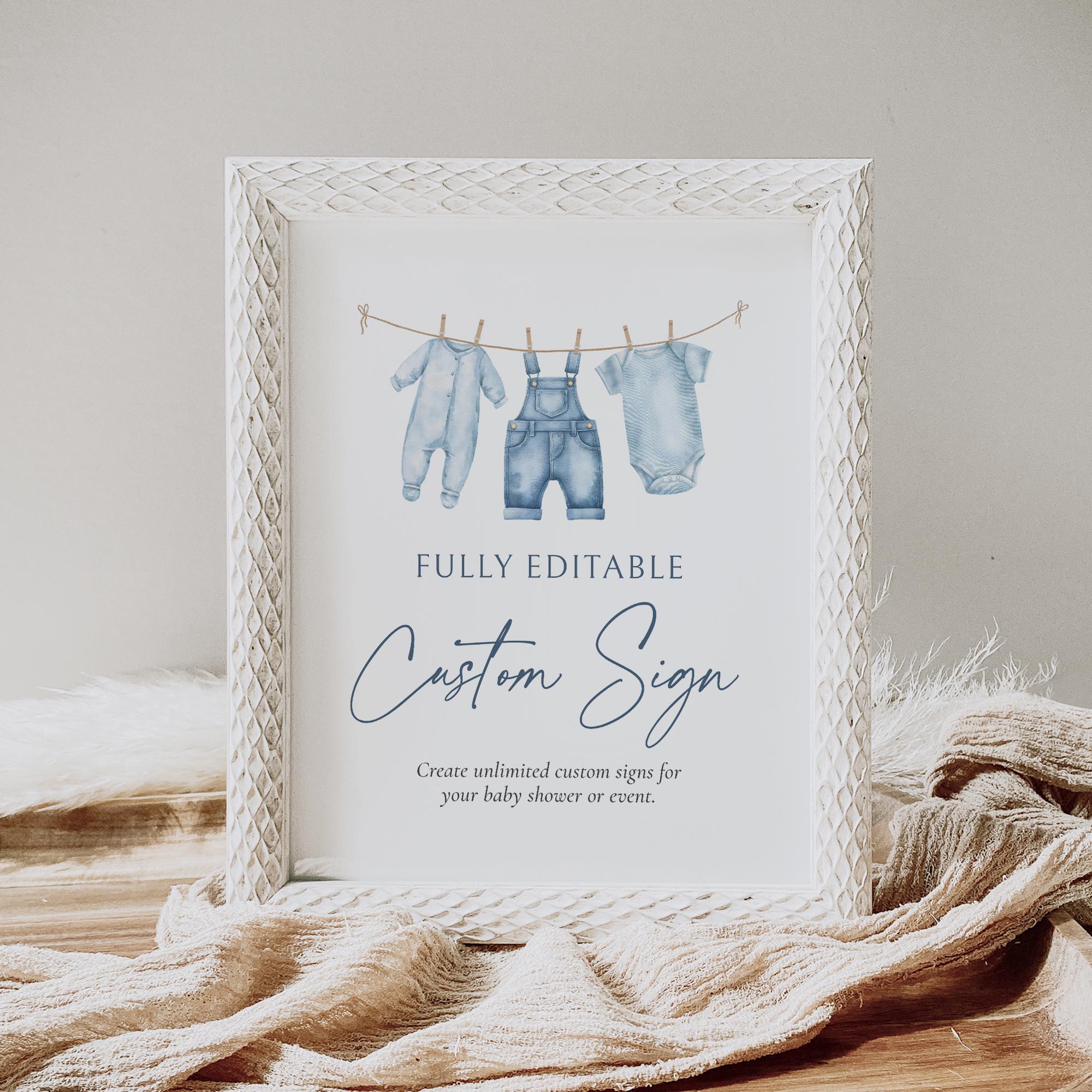 Blue Jean Denim Baby Shower Editable Custom Sign, Baby Clothes Baby Shower  Printable Sign Template, Clothesline Overalls, DIGITAL DOWNLOAD - Etsy  Israel
