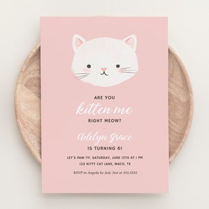 Invitation de fête d'anniversaire de fille de chaton modifiable, êtes-vous le chaton Me Right Meow modèle d'invitation de fête d'anniversaire, TÉLÉCHARGEMENT NUMÉRIQUE