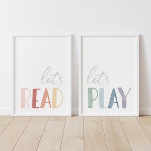 Rainbow Let's Read Let's Play Set of 2 Prints, PRINTABLE Wall Art, Rainbow Nursery Decor, Kids Room Decor, DIGITAL DOWNLOAD