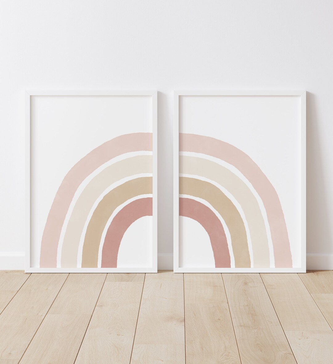 Neutral Rainbow Wall Art Set of 2 Prints, Rainbow Nursery Decor