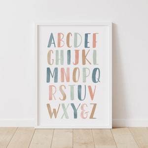 Pastel Alphabet Poster, ABC Print, Printable Educational Wall Art, Kids Room Decor, Nursery Decor, DIGITAL DOWNLOAD