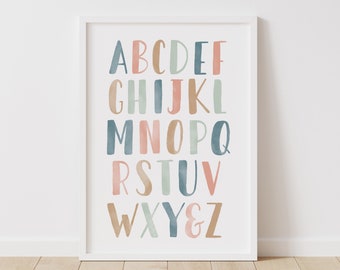 Pastel Alphabet Poster, ABC Print, Printable Educational Wall Art, Kids Room Decor, Nursery Decor, DIGITAL DOWNLOAD