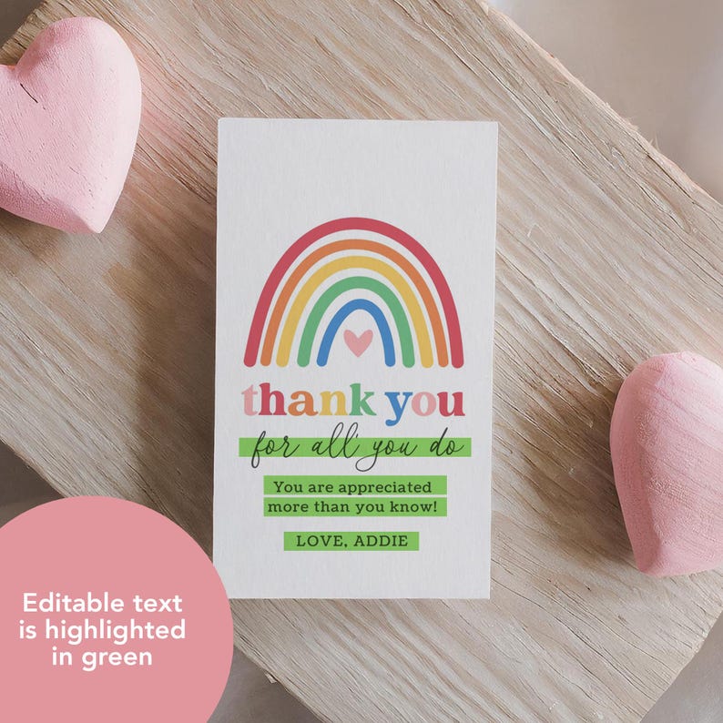 Rainbow Teacher Appreciation Week Tag Template, Printable Thank You for ...