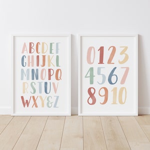 Regenbogen Alphabet und Zahlen Poster, ABC Print, druckbare Lernwandkunst, Kinderzimmer Dekor, Kinderzimmer Dekor, DIGITAL DOWNLOAD