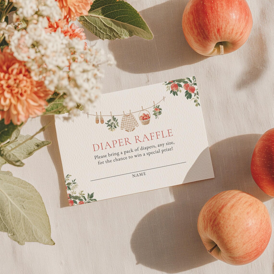 Clothes Line Raffle Apple Baby Shower Diaper Raffle Ticket, Apple of Our Eye Fall Baby ...