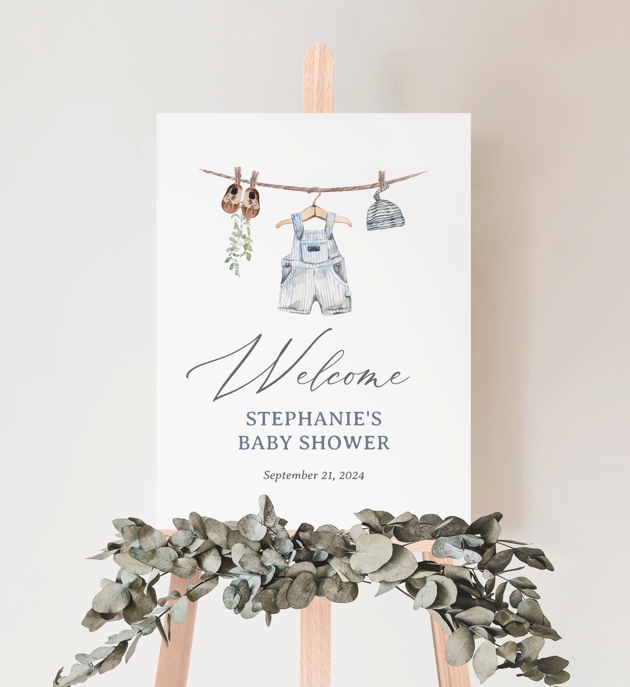 Boho Baby Clothes Baby Shower Welcome Sign, Clothesline Boy Baby Shower Welcome Sign Template, DIGITAL DOWNLOAD