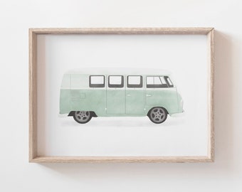 Mint Green Retro Van Print, Printable Wall Art, Beach Nursery Decor, Boho Decor, Vintage Camper, Classic Car Art, DIGITAL DOWNLOAD