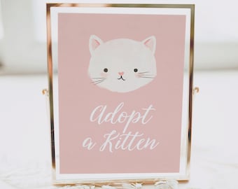 Adopte un letrero de fiesta de cumpleaños de gatito, letrero de adopción de gato gatito imprimible, decoración de fiesta de cumpleaños de gato, DESCARGA DIGITAL