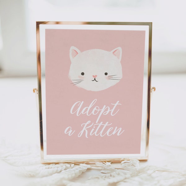 Adopt a Kitten Birthday Party Sign, Printable Kitty Cat Adoption Sign, Cat Birthday Party Decor, DIGITAL DOWNLOAD