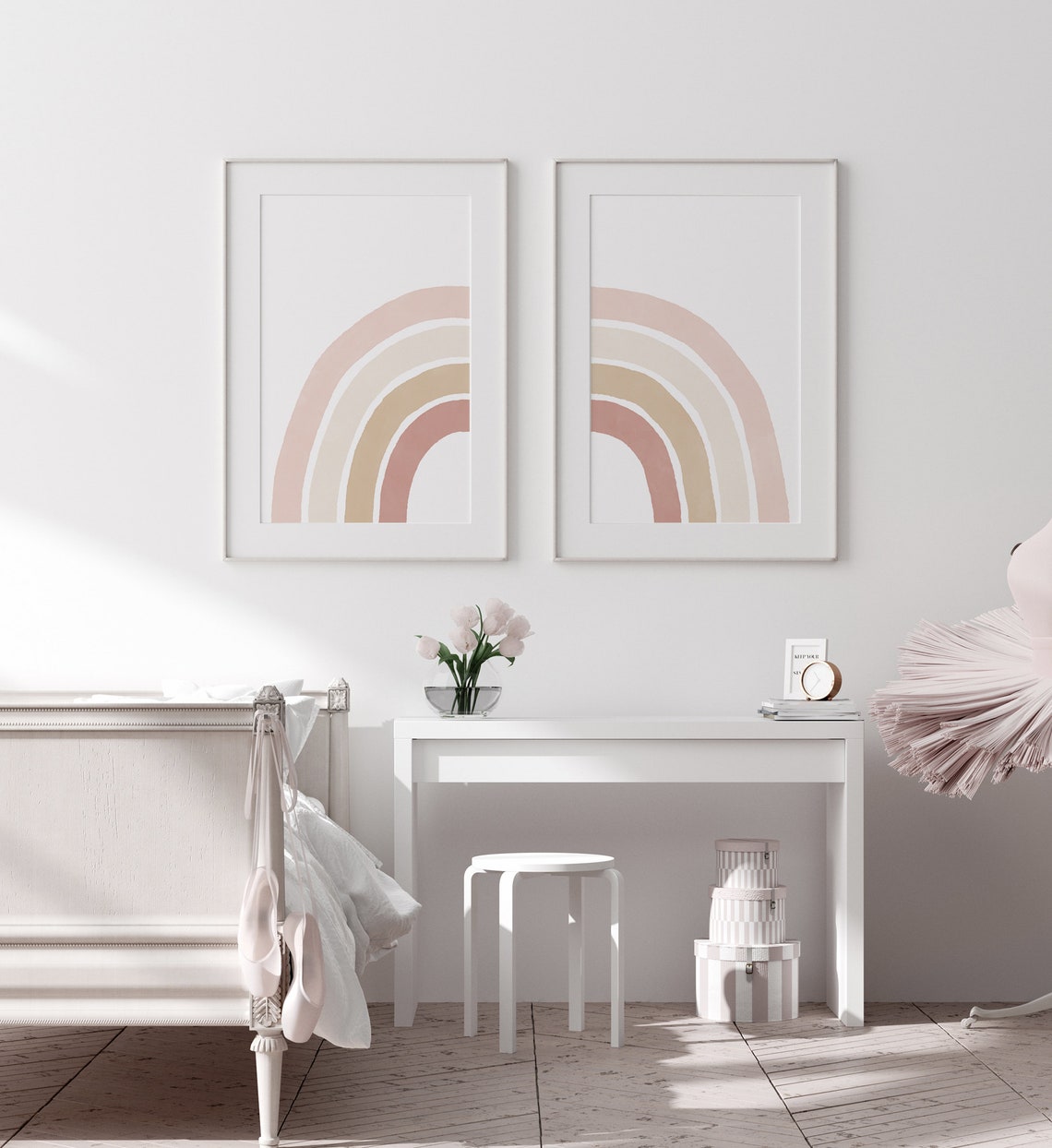 Neutral Rainbow Wall Art Set of 2 Prints Rainbow Nursery Etsy
