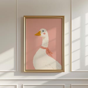 Pink Goose Nursery Decor, Cute Goose Wall Art, Goose With Bow Art Print, Girls Room Decor, Printable Wall Art, DIGITAL DOWNLOAD