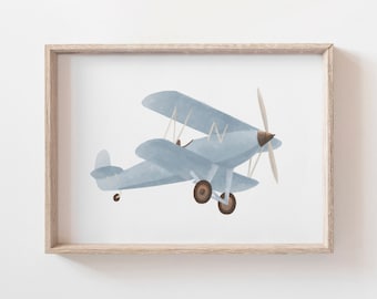 Vintage Plane Print, Biplane Wall Art, Printable Travel Wall Art, Travel Nursery Decor, Boys Room Decor, DIGITAL DOWNLOAD