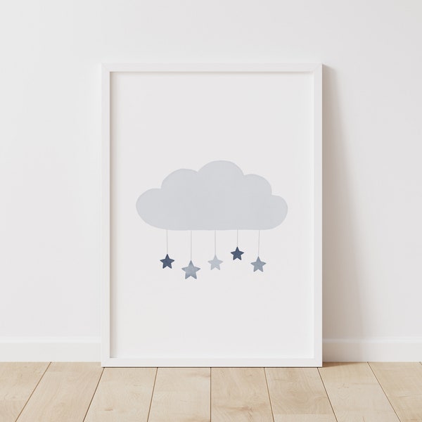 Blue Cloud Nursery Print, Cloud and Stars Nursery Decor, PRINTABLE Wall Art, Boy Nursery Decor, DIGITAL DOWNLOAD