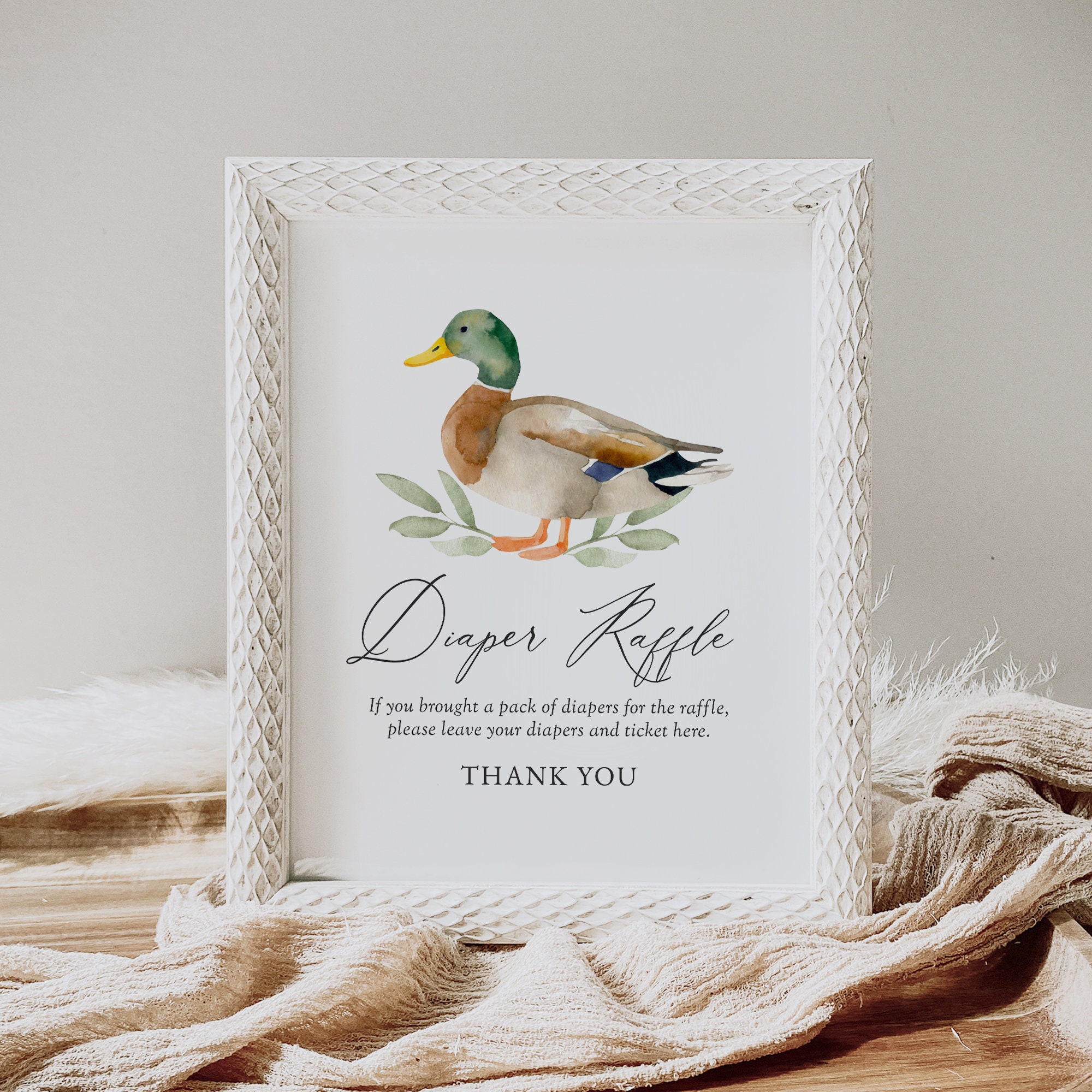 Duck Baby Shower Diaper Raffle Ticket, Duck Mallard Baby Shower Diaper ...