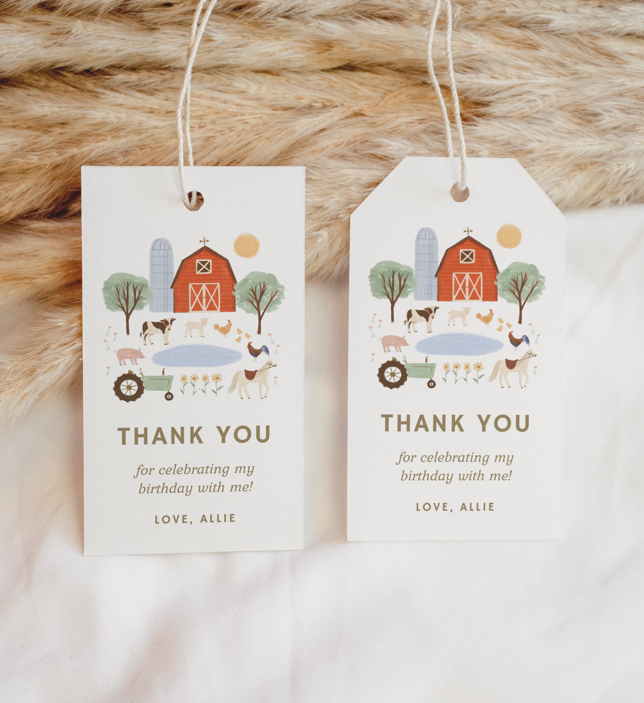 Editable Farm Birthday Party Favor Tag Template, Printable Barnyard Animals Birthday Gift Tag, DIGITAL DOWNLOAD