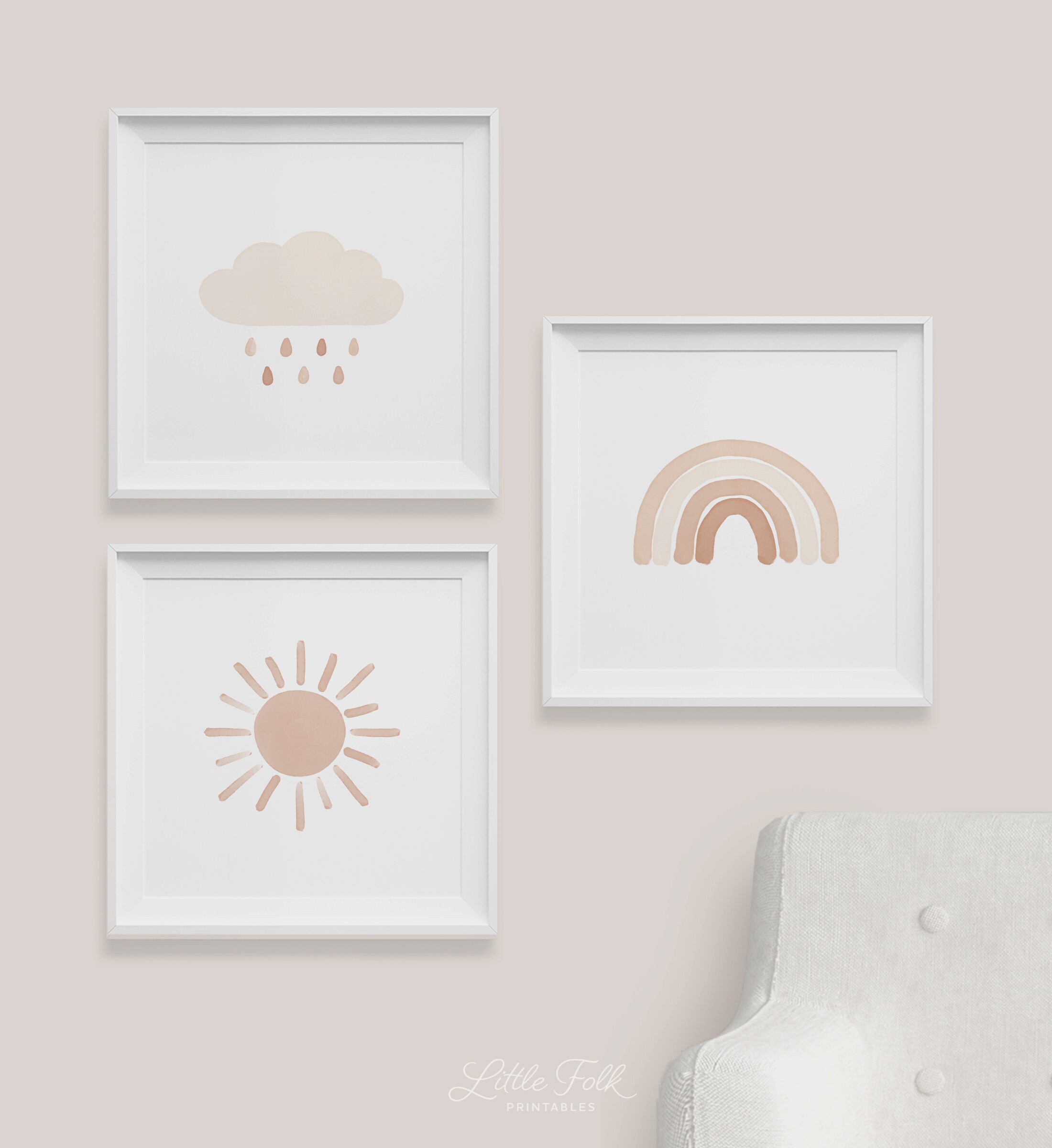 Neutral Rainbow Wall Art Set of 3 Prints Peach Nursery Etsy
