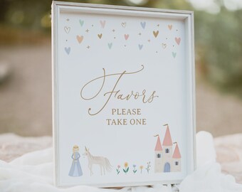 Princess Birthday Favors Sign, Printable Princess Castle Girl Birthday Party Table Sign, DIGITAL DOWNLOAD