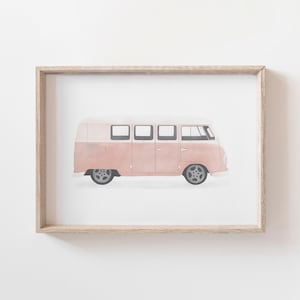 Pink Retro Van Print, Printable Wall Art, Beach Nursery Decor, Boho Decor, Vintage Camper, Classic Car Art, DIGITAL DOWNLOAD