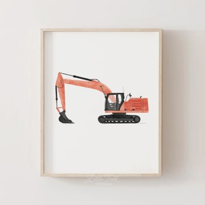 Red Excavator Print, Boys Room Decor, PRINTABLE Construction Vehicle Wall Art, Construction Birthday Party, DIGITAL DOWNLOAD