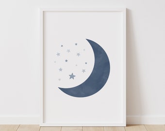 Navy Moon and Stars Print, Boy Nursery Decor, PRINTABLE Wall Art, Boys Room Decor, Baby Shower Gift, DIGITAL DOWNLOAD