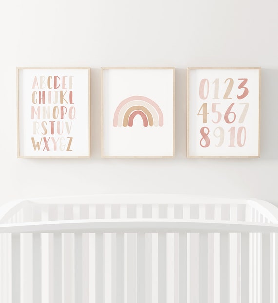 Neutral Rainbow Wall Art Set of 3 Prints | Neutral Alphabet Poster | Printable Wall Art | Neutral Nursery Decor | DIGITAL DOWNLOAD