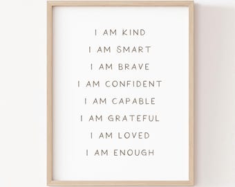 Affirmation Print for Kids, Inspirational Kids Room Decor, Printable Positive Affirmation Wall Art, Growth Mindset (Digital Download)