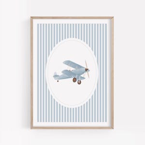 Impression d&#39;avion vintage bleu, art mural avion, art mural de voyage imprimable, décoration de chambre d&#39;enfant de voyage, décoration de chambre de garçons, téléchargement numérique