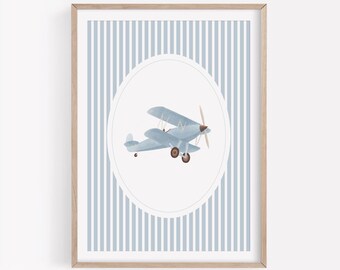 Blue Vintage Plane Print, Biplane Wall Art, Printable Travel Wall Art, Travel Nursery Decor, Boys Room Decor, DIGITAL DOWNLOAD