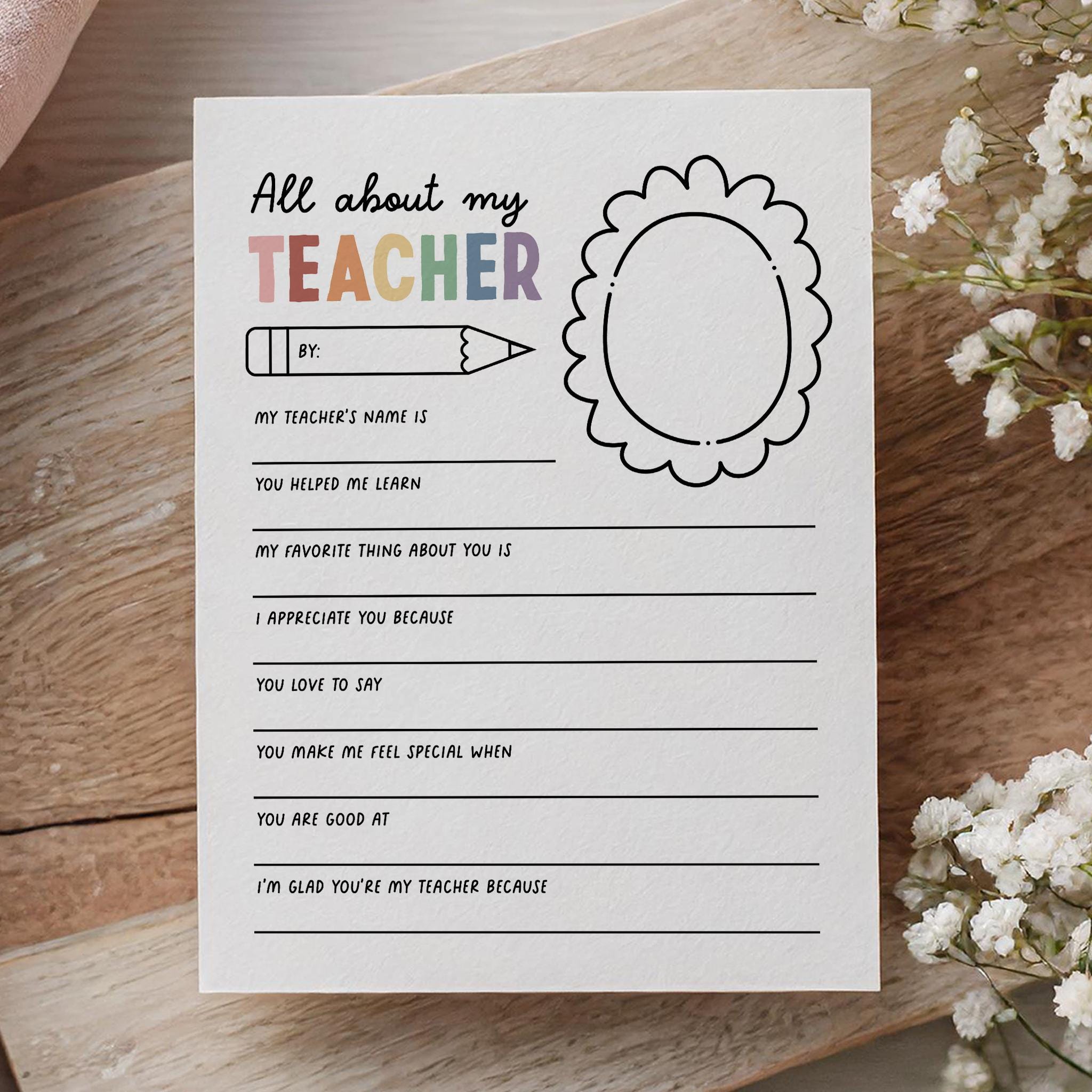 Printable Teacher Appreciation Week Coloring Page, All About My Teacher ...