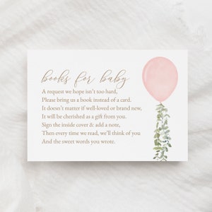 Roze ballonboeken voor babykaartsjabloon, aquarelballon babyshowerboekverzoek invoegen, afdrukbare sjabloon, digitale DOWNLOAD