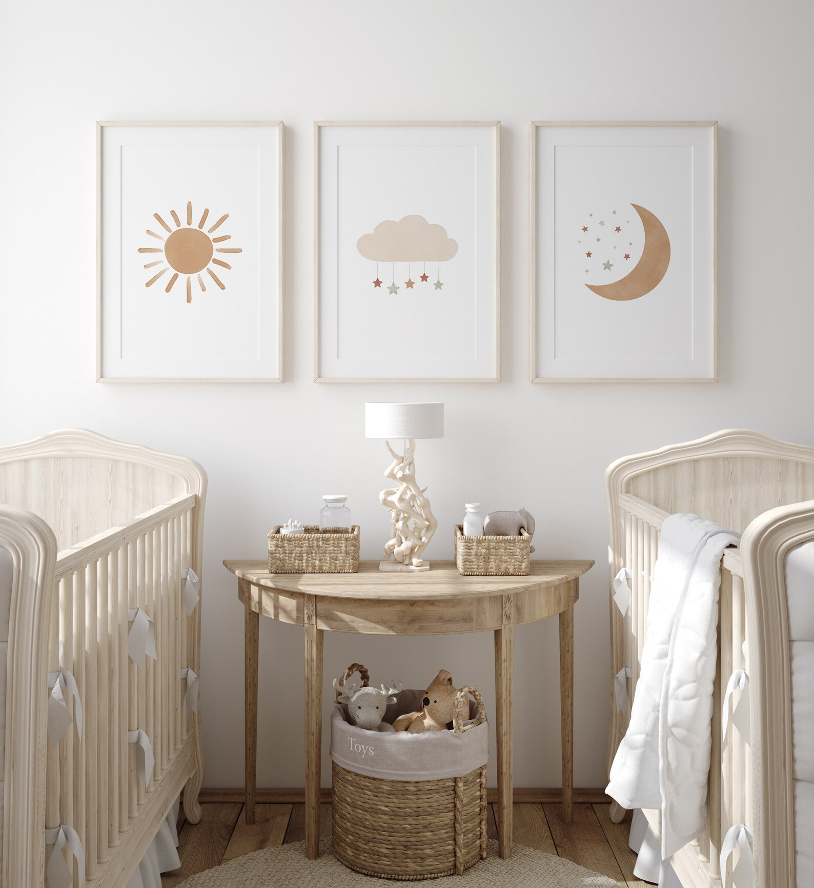 Neutral Cloud Moon and Sun Set of 3 Prints, Gender Neutral Nursery ...