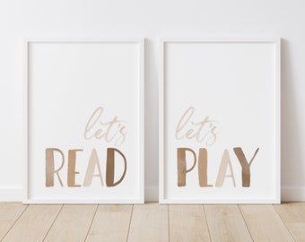 Let's Read Let's Play Set of 2 Prints, PRINTABLE Wall Art, Neutral Nursery Decor, Kids Room Decor, Playroom Posters, DIGITAL DOWNLOAD