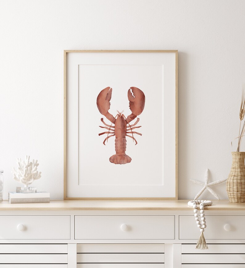 Watercolor Lobster Print, Beach Nursery Decor, Nautical Decor, PRINTABLE Lobster Wall Art, Coastal Home Decor, DIGITAL DOWNLOAD image 3