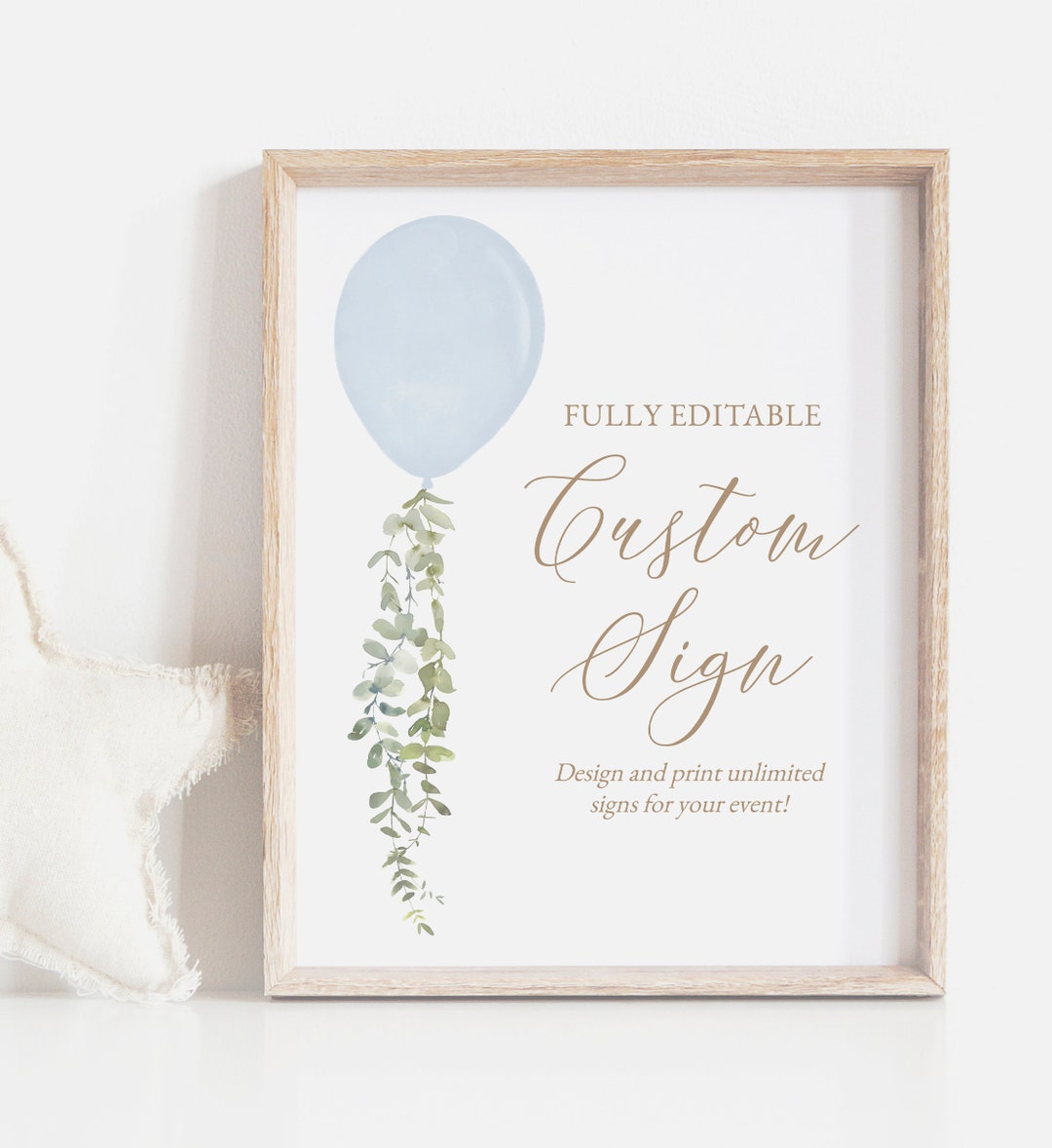 Blue Balloon Baby Shower Editable Custom Sign, Watercolor Balloon ...