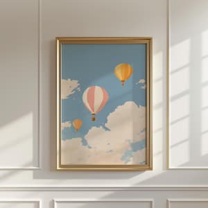 Pink Hot Air Balloon Nursery Decor, Whimsical Hot Air Balloon Print, Girls Room Decor, Printable Travel Nursery Wall Art, DIGITAL DOWNLOAD