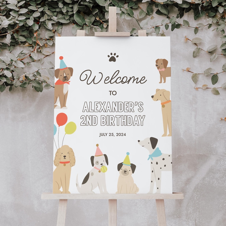 Editable Puppy Birthday Welcome Sign Template, Printable Dog Birthday ...