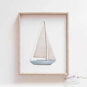 Impresión de velero vintage, arte de pared de velero azul, arte de pared de guardería náutica, decoración de guardería de viaje imprimible, decoración de habitación de niños, DESCARGA DIGITAL