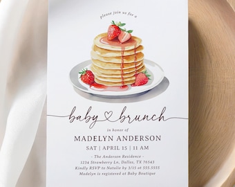 Brunch Baby Shower Invitation, Editable Pancake Baby Shower Invite, Printable Invitation Template, DIGITAL DOWNLOAD