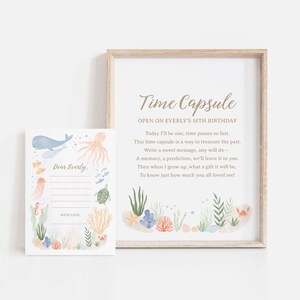 Cápsula del tiempo de fiesta de cumpleaños editable bajo el mar, decoraciones imprimibles del primer cumpleaños, animales del océano, DESCARGA DIGITAL