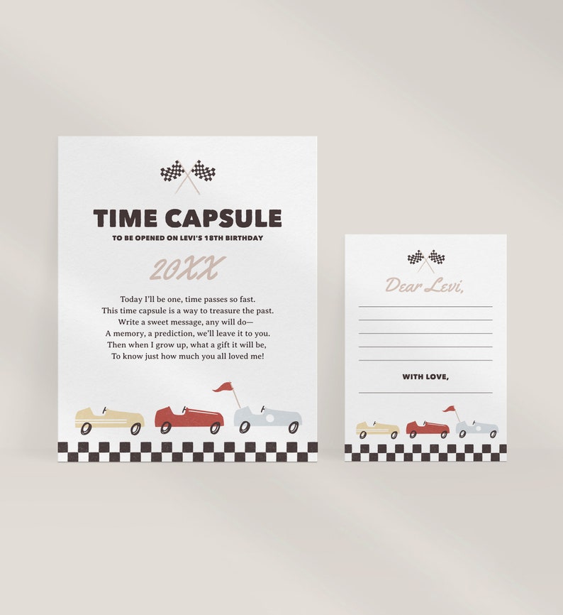 Editable Race Car Birthday Party Time Capsule, Printable First Birthday Decorations, DIGITAL DOWNLOAD image 2