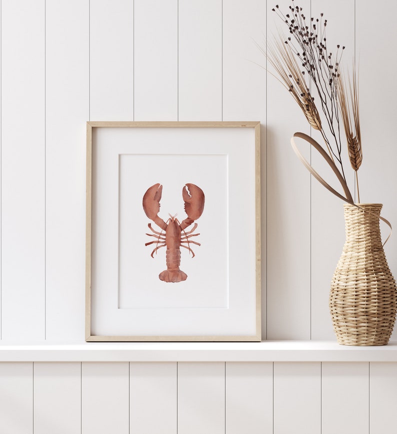 Watercolor Lobster Print, Beach Nursery Decor, Nautical Decor, PRINTABLE Lobster Wall Art, Coastal Home Decor, DIGITAL DOWNLOAD image 5