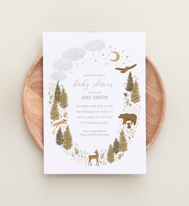 Woodland Baby Shower Invitation, Woodland Animals Baby Shower Invite, Printable Invitation Template, DIGITAL DOWNLOAD image 3