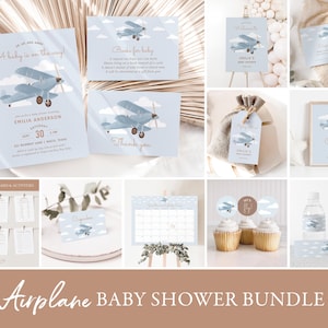 Airplane Baby Shower Invitation Bundle, Printable Vintage Travel Baby Shower Decorations and Games, Editable Template, DIGITAL DOWNLOAD