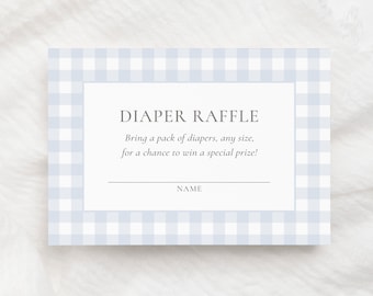 Blue Gingham Diaper Raffle Ticket Template, Vintage Gingham Boy Baby Shower Diaper Raffle Sign Printable, DIGITAL DOWNLOAD