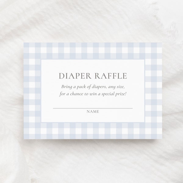 Blue Gingham Diaper Raffle Ticket Template, Vintage Gingham Boy Baby Shower Diaper Raffle Sign Printable, DIGITAL DOWNLOAD