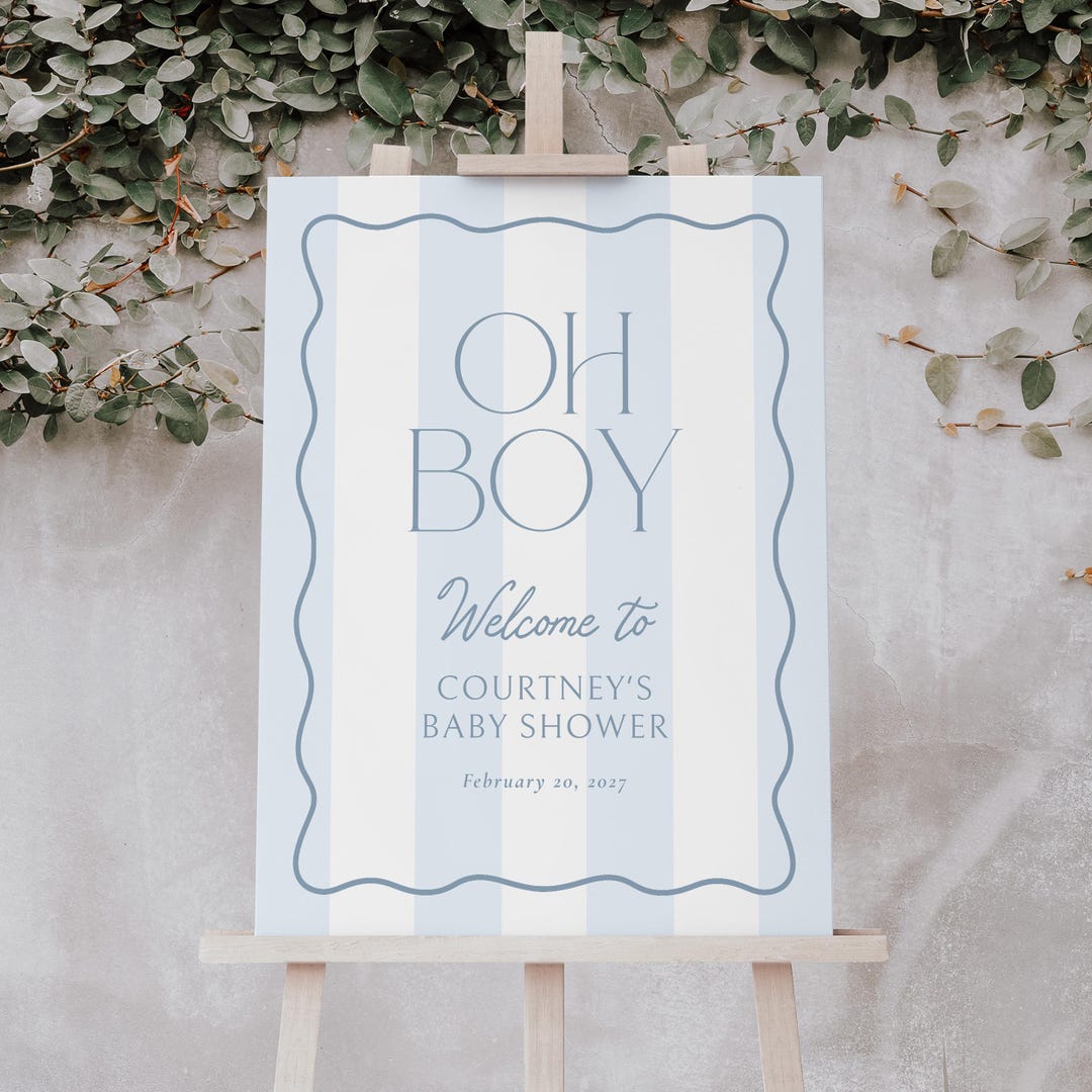 Blue Striped Boy Baby Shower Welcome Sign Template, Printable ...