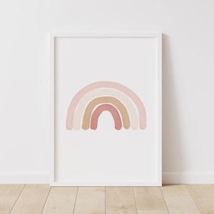 Neutral Rainbow Wall Art Print, Pink Girl Nursery Decor, Printable Watercolor Rainbow Art, Kids Room Decor, DIGITAL DOWNLOAD